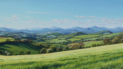 Fototapeta premium 広い草原と遠くの山並み風景