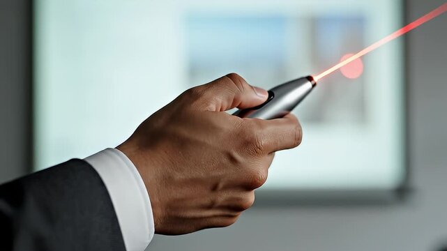 Close-up of Hand Holding Smartphone with Laser Pointer.