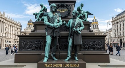 Statues of Franz Joseph I and Rudolf in Vienna, Austria.