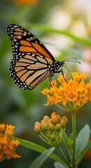 Obraz premium Monarch Butterfly on Orange Milkweed - A Close-Up View.