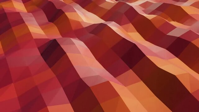 Abstract low poly landscape of waves in shades of orange and red simulating a mountain range.