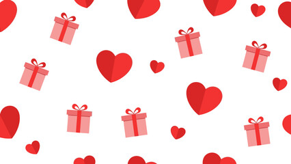 Red hearts and gift boxes pattern.