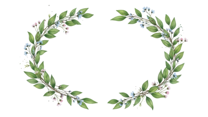 Watercolor painted floral frame on white background. Arrangement with branches and leaves.