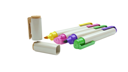 Set of colorful markers with beige barrels and pastel colored caps