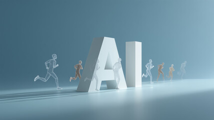 ガラス矢印とAIロゴで表す進歩の図コンセプト