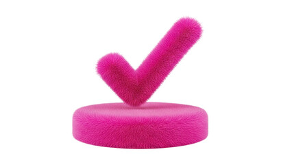 Fuzzy Pink Check Mark on Pedestal