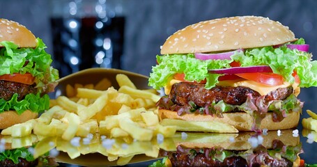 Juicy Cheesy Burger, Gourmet Double Cheeseburger Filled With Melted Cheese And Crispy Bacon