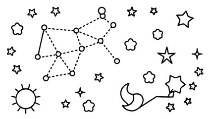 Obraz premium Zodiac sign Gemini constellation coloring page for kids, astronomy line art vector.