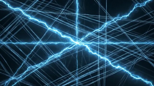 Abstract blue lightning bolts intersecting on a dark background, creating a dynamic and energetic visual.