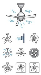 Ceiling Fan Icons - Ventilation, Cooling, and Home Appliance Symbols.