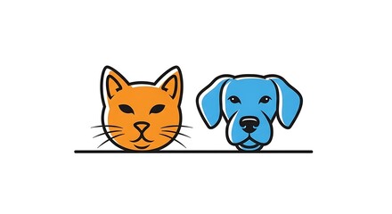Cat and Dog Heads - A Simple, Minimalist Pet Illustration.