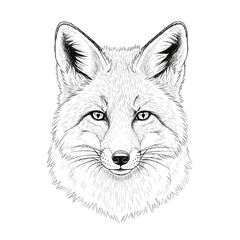 Fototapeta premium Detailed ink sketch portrait of a fox face on white background