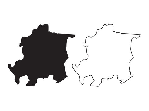black solid silhouette and thin line outline map set of yaracuy venezuela for educational and travel mapping purposes