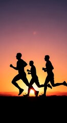 Fototapeta premium Silhouette Runners at Sunset - A Race Against the Dying Light.