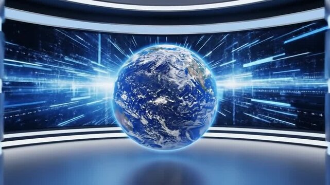 Global technology concept with earth globe in a modern studio environment.