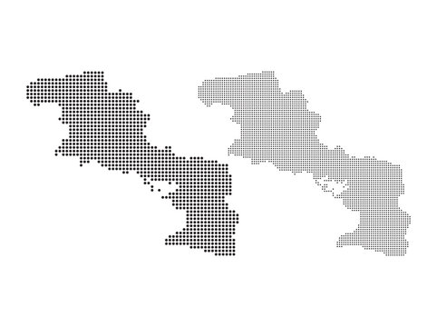 collection of dotted and halftone map silhouettes of aragua venezuela region for professional geographic data visualization