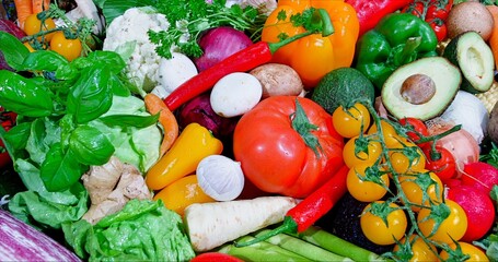 Fresh Ingredients Arranged Artistically, Bright Presentation Of Vegetables And Herbs For Photography