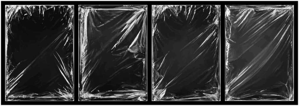 透明ビニールに包まれたベクター素材セット｜Black Background Wrapped in Transparent Plastic Frame Vector Set