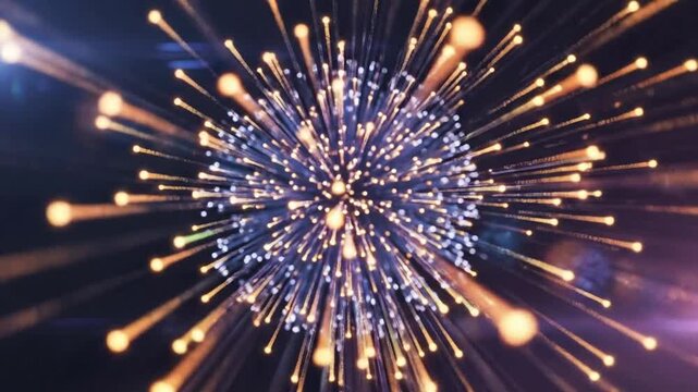 Abstract illustration of a sparkling sphere exploding with glowing golden light rays against a dark background.