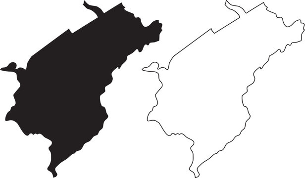 black solid silhouette and thin line outline map set of merida venezuela for educational and travel mapping purposes