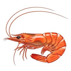 Detailed illustration of a vibrant orange shrimp isolated on white background