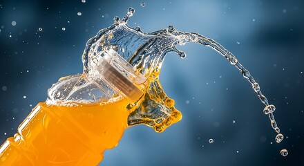 Refreshing Splash - Orange Drink Bottle with Dynamic Water Movement.