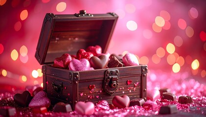 バレンタイン愛の宝箱とチョコ背景