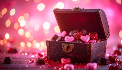 バレンタイン愛の宝箱とチョコ背景