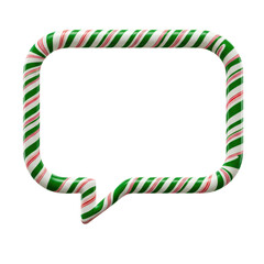 Obraz premium Large 3d speech bubble frame constructed from glossy green and white striped candy canes, isolated on transparent background, clean copy space, concept for christmas communication