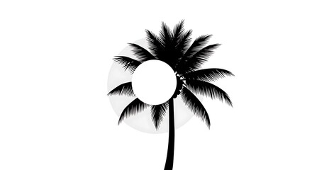Minimalist Palm Tree Silhouette with Circular Cutout on White Background.