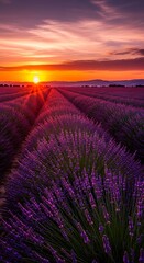 Lavender field at sunset - A serene and colorful landscape.