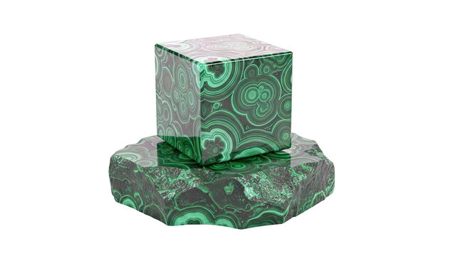 Malachite Cube on Raw Malachite Base