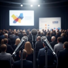 Conference Microphones - A Focused View of Public Speaking Event.