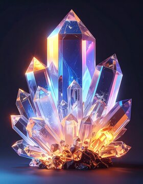 Abstract crystal-like shapes forming cluster with high light reflection