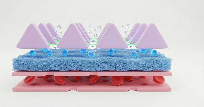 3D Cross-Section Schematic of Glomerular Filtration Barrier Layers: Endothelium, GBM, and Podocyte Foot Processes