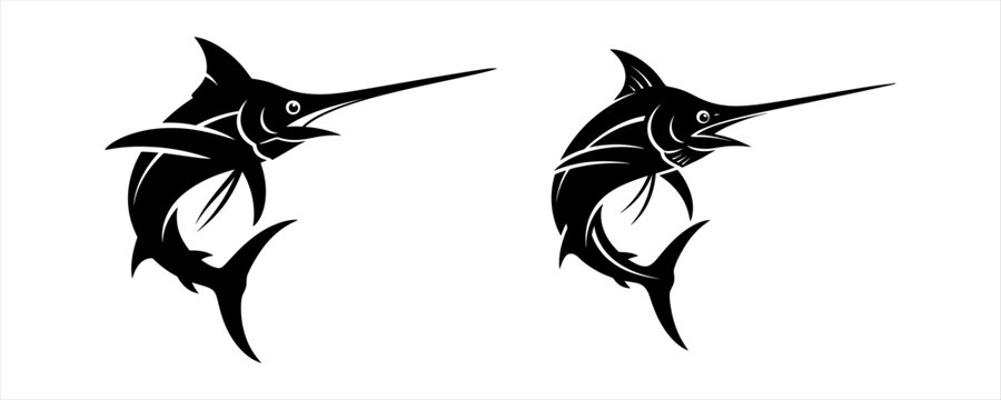 Dynamic black marlin fish vector illustration pair, ideal for sport fishing logos and marine designs