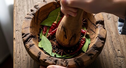 Mortar and Pestle Grinding Spices for Cooking.