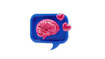 Pink Brain and Hearts in a Blue Speech Bubble