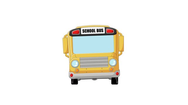Animation of yellow school bus vehicle isolated on white background as vector illustration of safety transportation object for children and education.