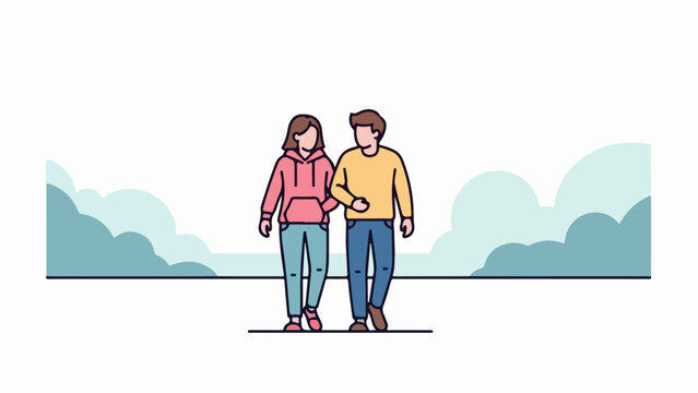 Minimalist illustration of a man and woman holding hands against a gradient sky