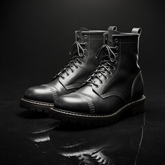 Black Leather Combat Boots - A Study in Texture and Form.