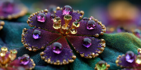 A macro shot of a decorative flower shaped like an exquisite piece of jewelry. 