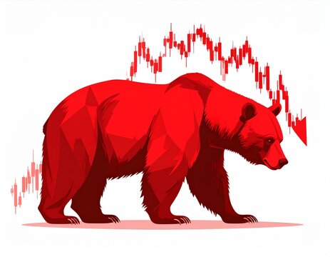 Red Bear Symbolizing Market Downturn with Declining Stock Chart.