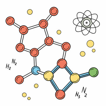 Colorful Molecule Structure With Atomic Model and Labels