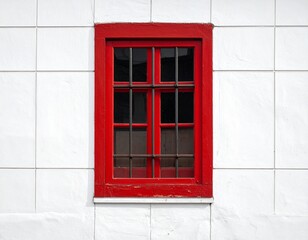 Obraz premium Red Window Grille on White Tiled Wall