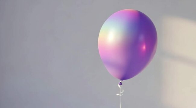 A happy pink helium balloon with a string flies high in the clear blue sky as a festive decoration for a birthday party celebration or anniversary holiday