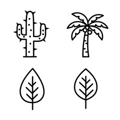 Minimalist Desert and Tropical Plant Icons - Cactus, Palm, and Leaves.