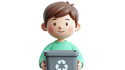 Cartoon boy holding a recycling bin