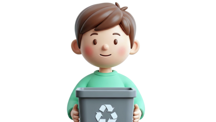 Cartoon boy holding a recycling bin