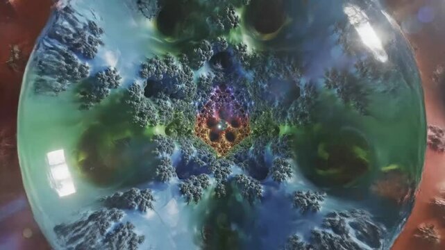 Abstract fractal sphere exploring colorful dreamlike dimensions with intricate layers and vibrant textures